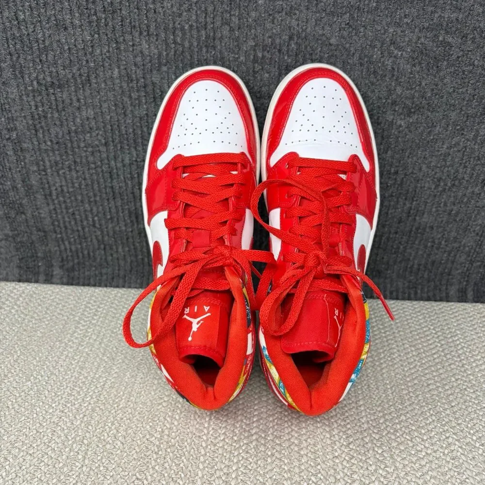 Nike Air Jordan 1 Mid SE Barcelona Sweater Chile Red Patent Mens 10 DC7294-600